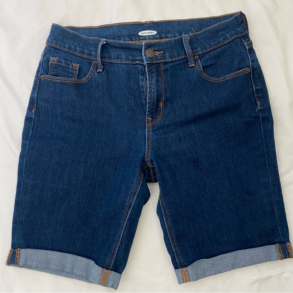 Old Navy Dark Blue Denim Bermuda Shorts with Rolled Cuffs, Size 2